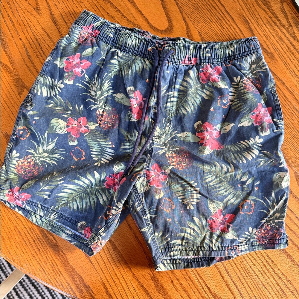 7 Diamonds Tropical Floral Men's Swim Trunks - Blue and Pink